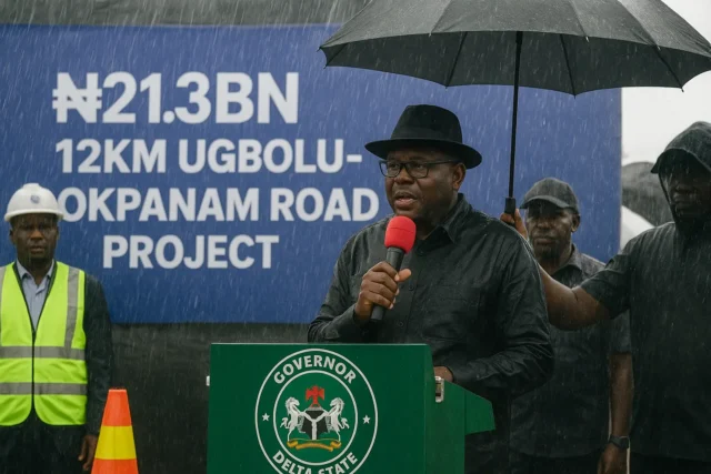 Delta Governor Oborevwori Launches ₦21.3bn 12km Ugbolu-Okpanam Road Project Despite Heavy Rain